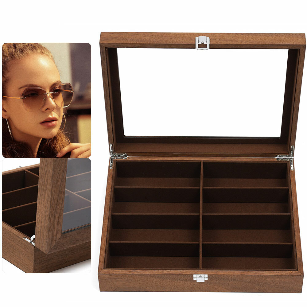 Eyeglass Display Box Sunglasses Case 8-Bits Sunglasses Storage Walnut Box Gift