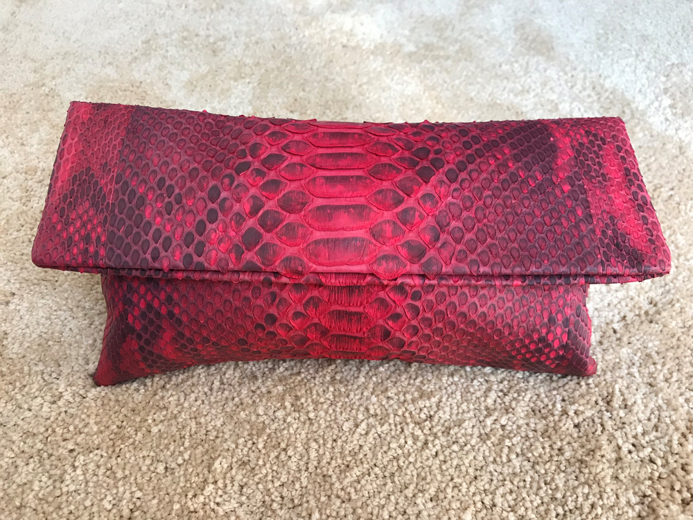 Genuine Python Leather Classic Fold over Clutch Bag