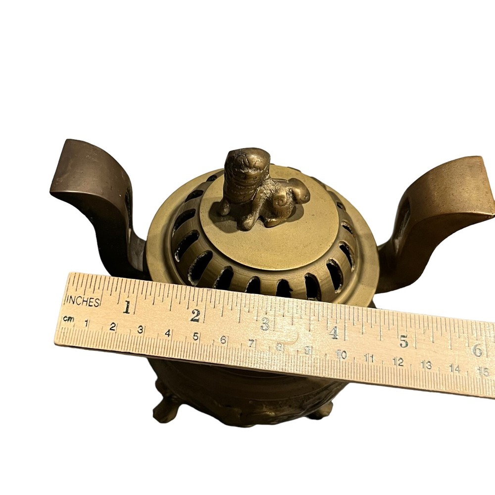 Solid Brass Incense Burner Foo Dog Finial