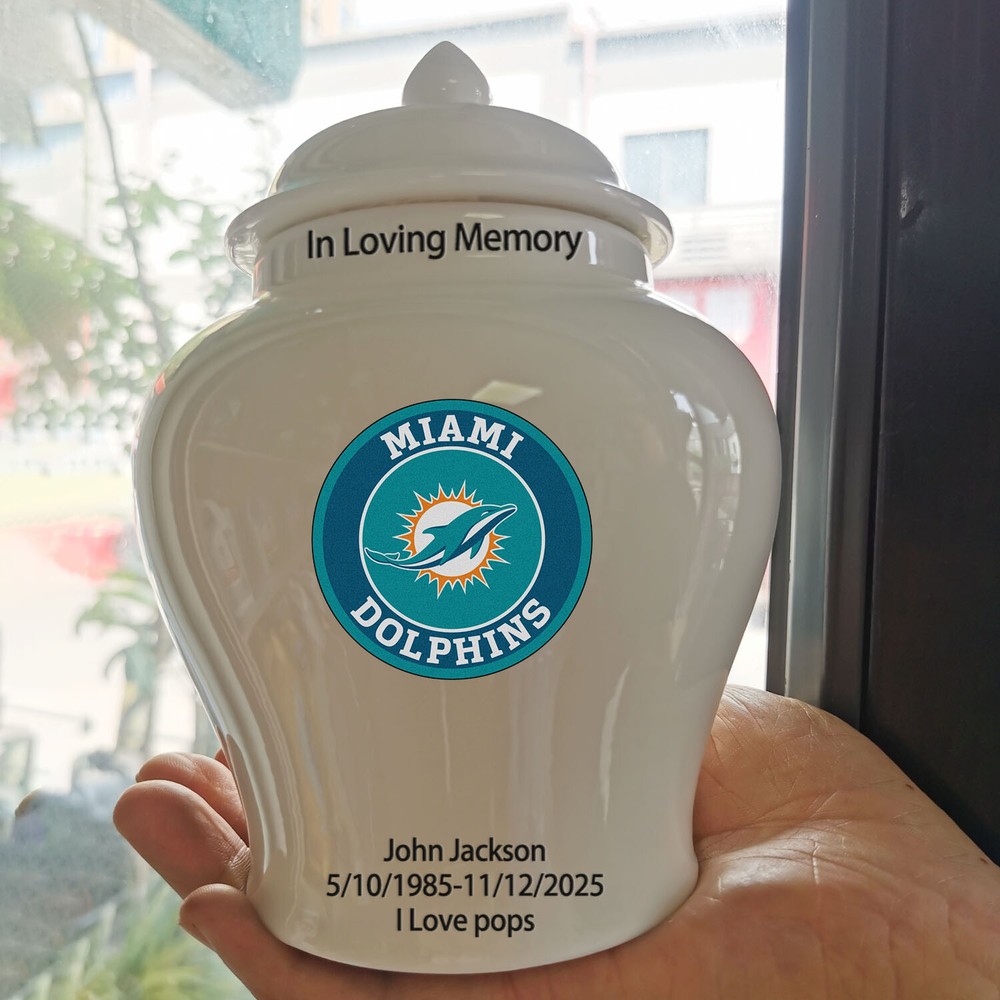 Ceramic Medium Urn – Miami Dolphins Football Theme, Custom Text