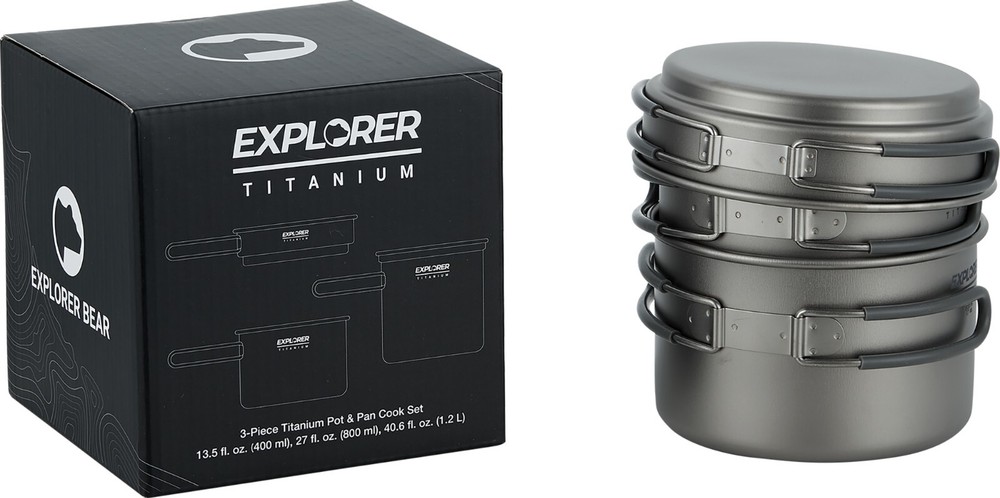 Explorer Bear Titanium Stackable Camping Cooking Pot Mess Kit Set