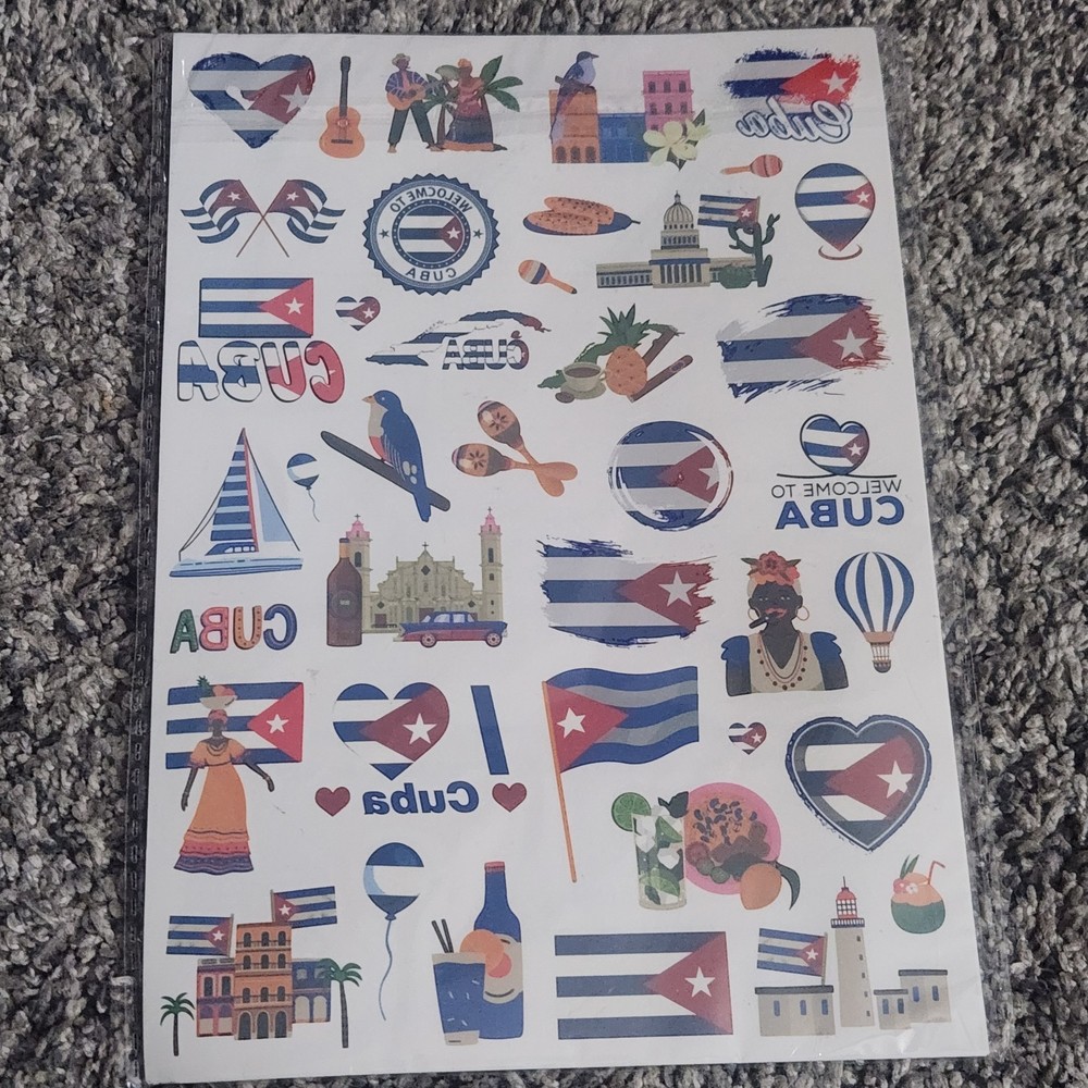 8 Sheets Temporary Tattoos Cuban Theme