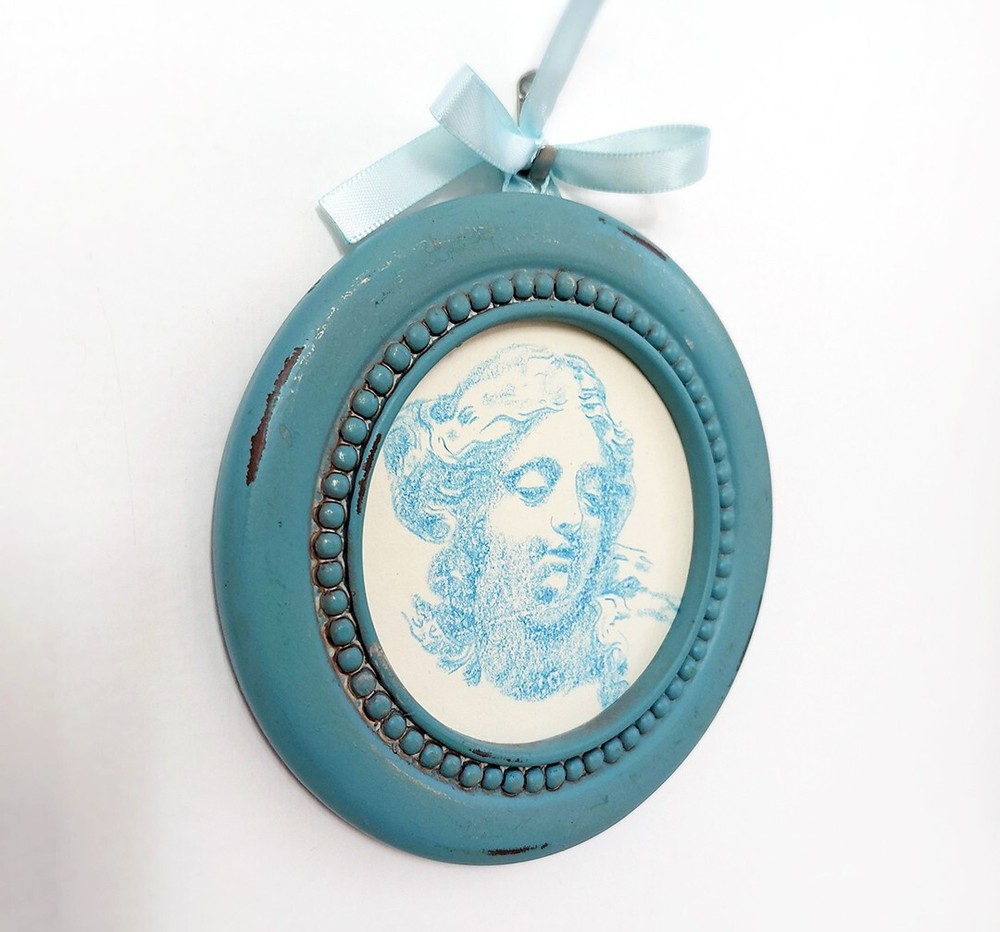 Original Drawing OOAK Framed Classical Bust Rococo Woman Head