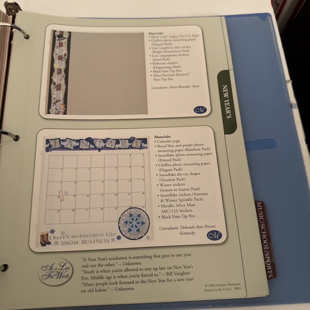 Creative Memories CM BLUE PAGE PATTERNS ORGANIZER BINDER FILLED OVER 200 PAGES