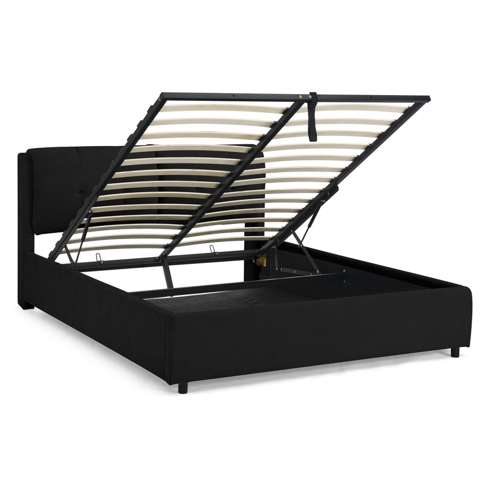 Queen/King Size Upholstered Platform Bed Frame w/ Hydraulic Storage System Black