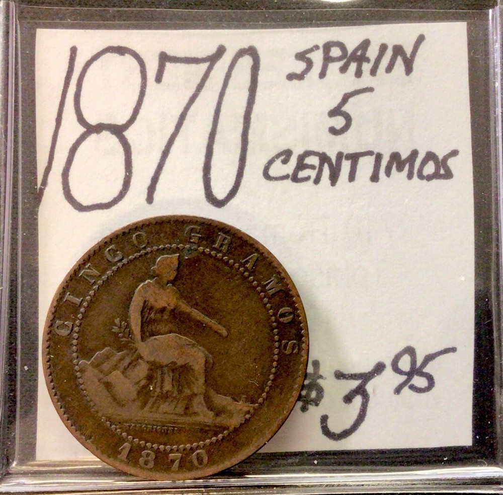 1870 Spain 5 Centimos! Enn Coins
