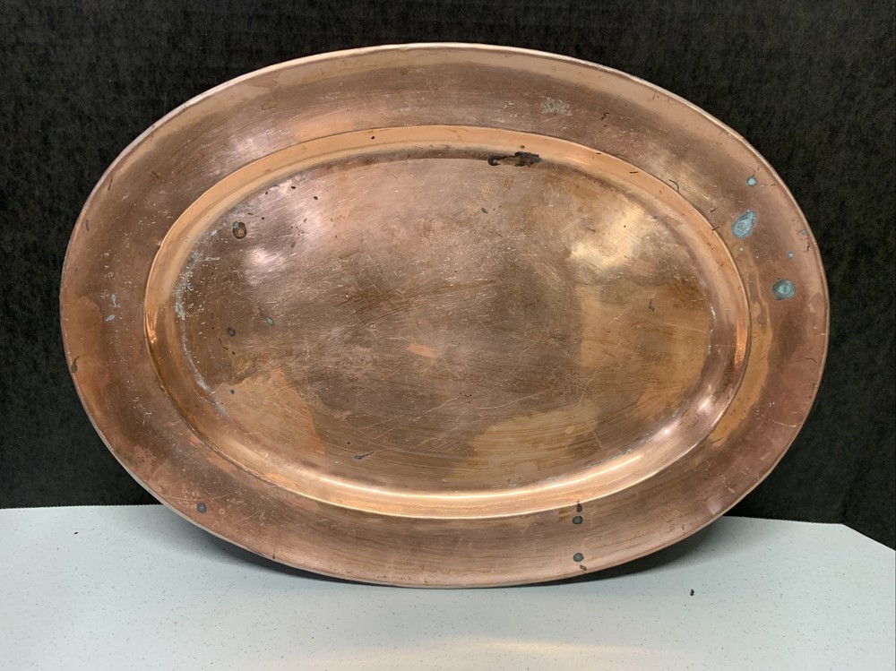 Vintage Tinned Copper Oval Serving Platter 15” X 11”