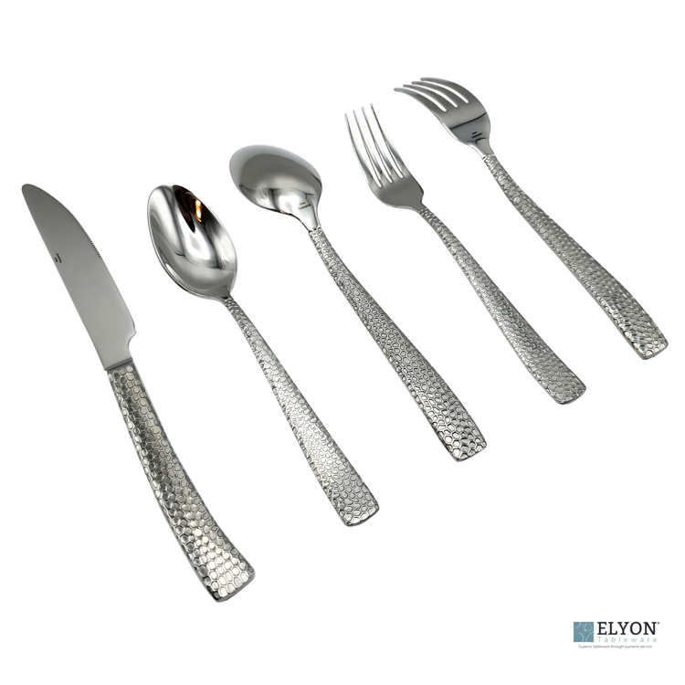 Elyon Crown Hammered Reflective Silver 20-Piece Flatware Set Stainless Steel