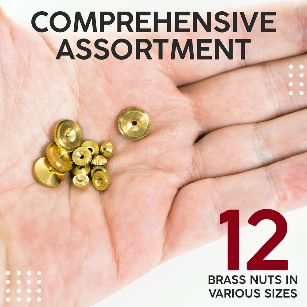Brass Clock Hand Nut Set - 12 Assorted Replacement Parts for Wall & Mantel Clock