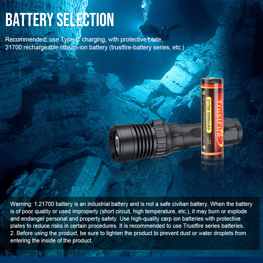 Trustfire DF007 Diving Flashlight 3350 Lumen 100Meter 3 Modes Scuba Dive Light