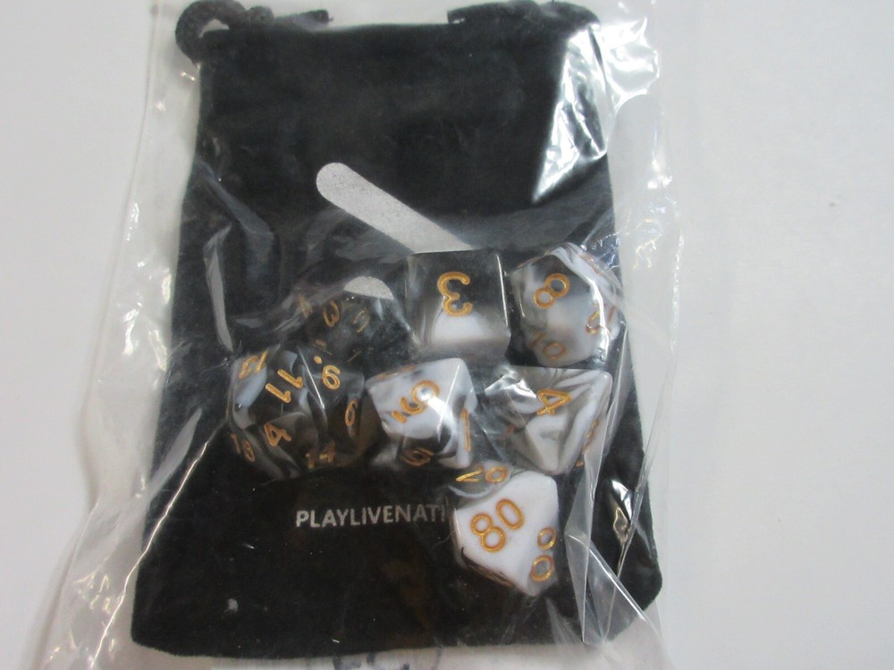 Polyhedral 7 piece  Dice Set with Bag - Milky Black