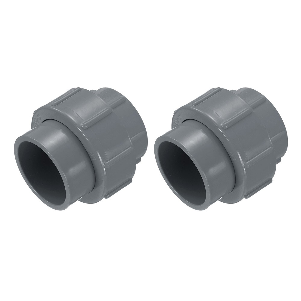 2 Pcs 1.5" Union PVC Coupling Pipe Fitting Adapter, Grey