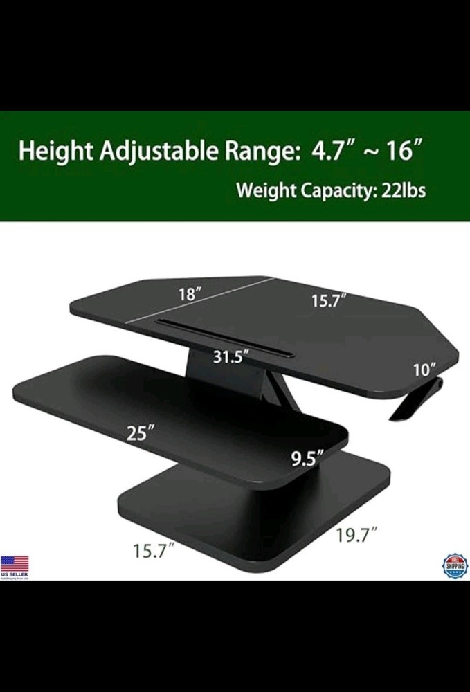 GSD76 32" Black Corner Standing Desk Converter - Adjustable Sit-Stand Riser