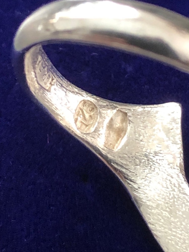 Italian Designer Hallmarked AR Silver Ring with Blue Enamel.