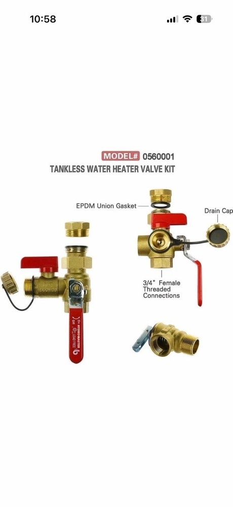 HYDRO MASTER Tankless Water Heater Service Valve Kit with Pressure Relief Valve