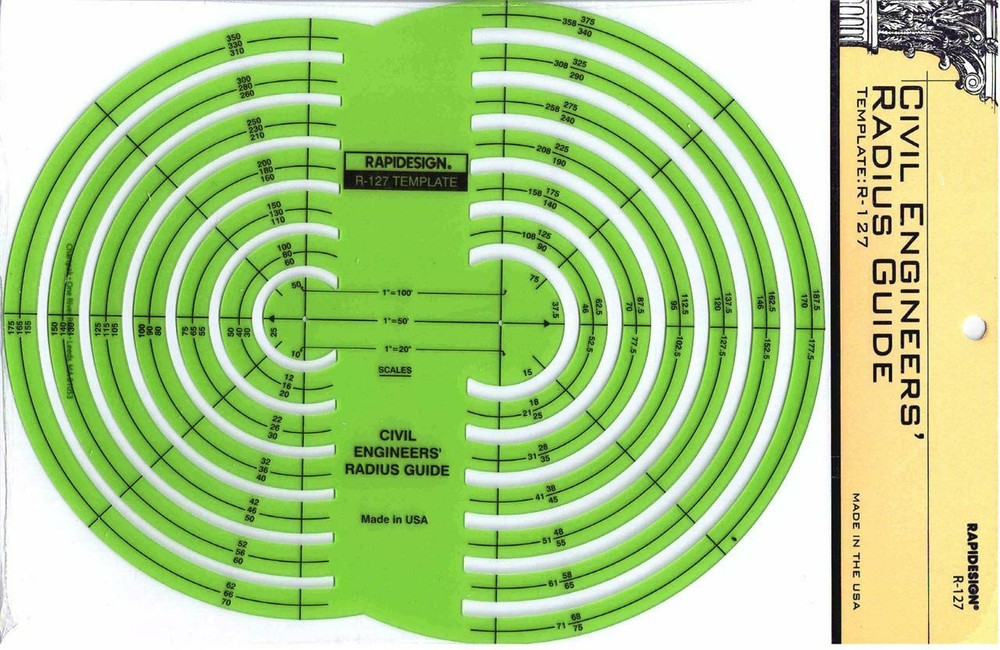 Berol Rapidesign Template - Civil Engineers Radius Guide - R-127