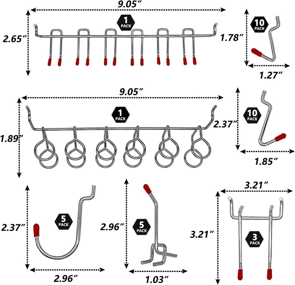 Multi-Color Metal Pegboard Hooks for Workshop Organization
