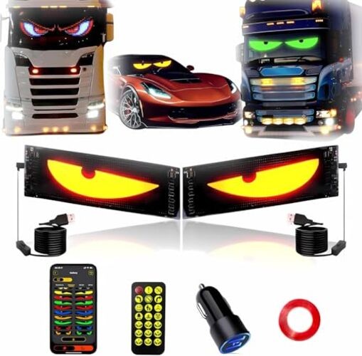 2PCS Devil Eyes Light for Windshield ：Programmable Led Sign，USB 23.6inx4.73in