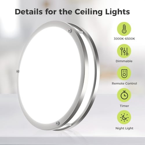 Flush Mount LED Ceiling Light with Remote, 10inch-1Pack Brushed Nickel