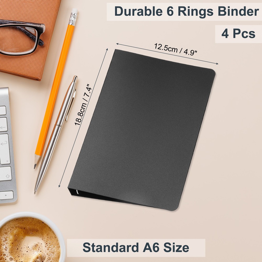 A6 Binder Cover, 4 Pcs PP 6 Ring Round Ring Binder Cover, Black