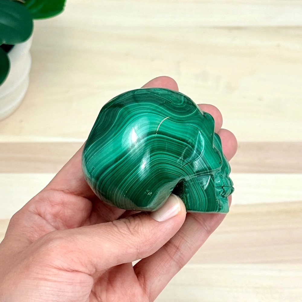 Malachite Skull Carving, 3.17 in.
