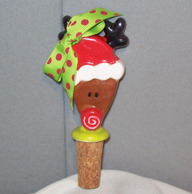 MUDD PIE Holiday Reindeer Wine Bottle Bar Stopper Topper