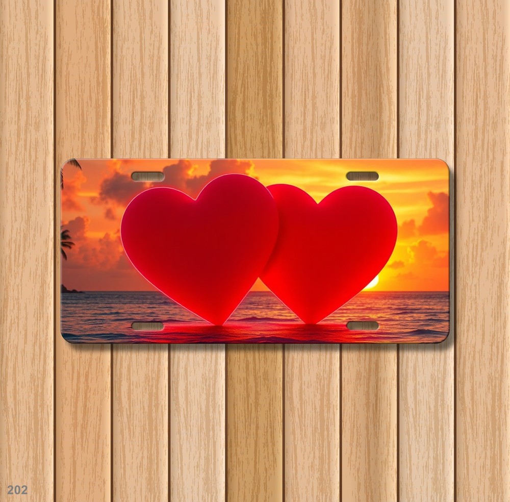 Romantic Two Hearts Artwork Personalized Name License Plate Personalized Anniver