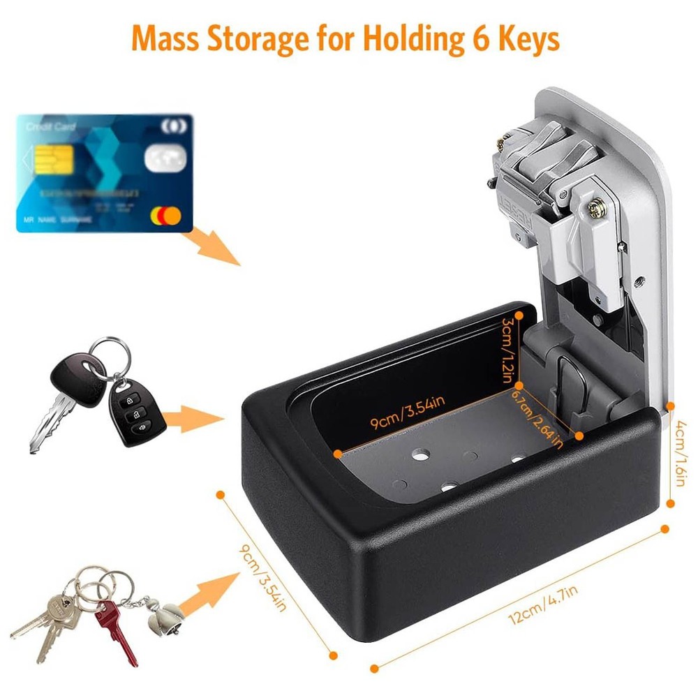 4 Digit Combination Lock Box Wall Mount Security Safe Large 5 Key Waterproof