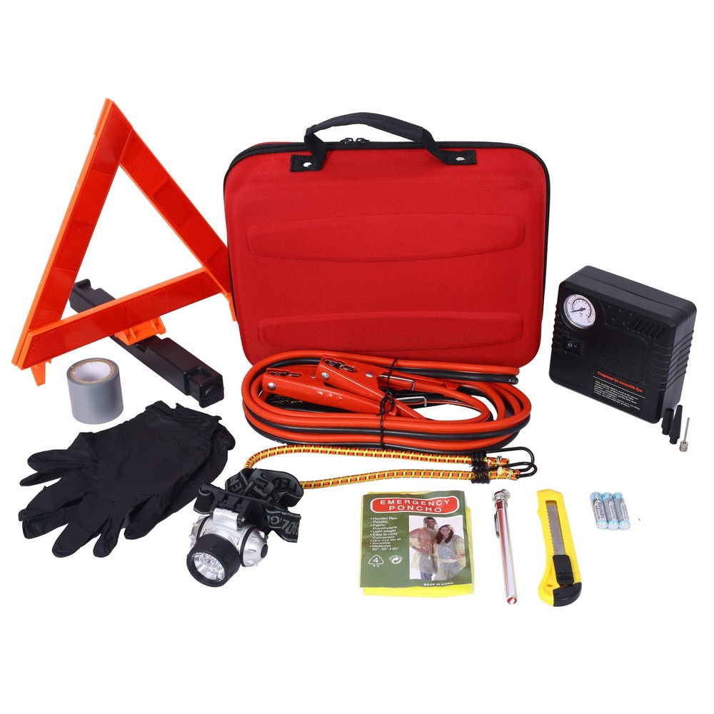 Car Auto Safety Emergency Kit Portable Air Compressor First Aid Multi Tools Set