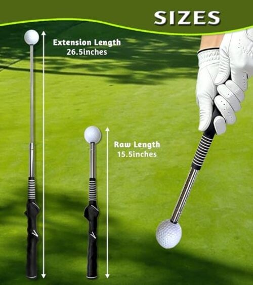 Retractable Golf Swing Training Aid, Golf Grip Trainer with Rhythm Click Black