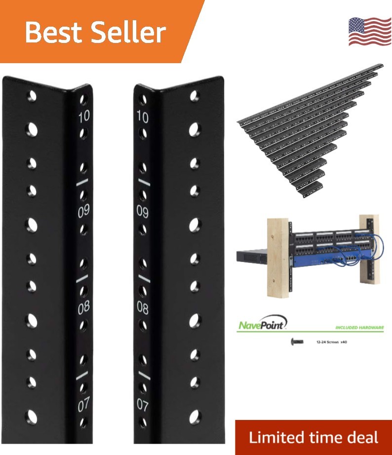 10U Vertical Rack Rail Pair DIY Kit with Hardware, Black