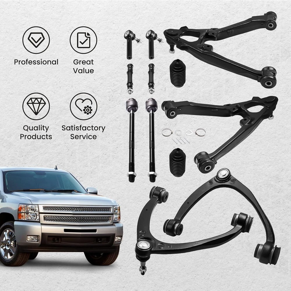 12x Front Upper Lower Control Arm Kit for 2007-2013 Escalade Chevy Silverado GMC