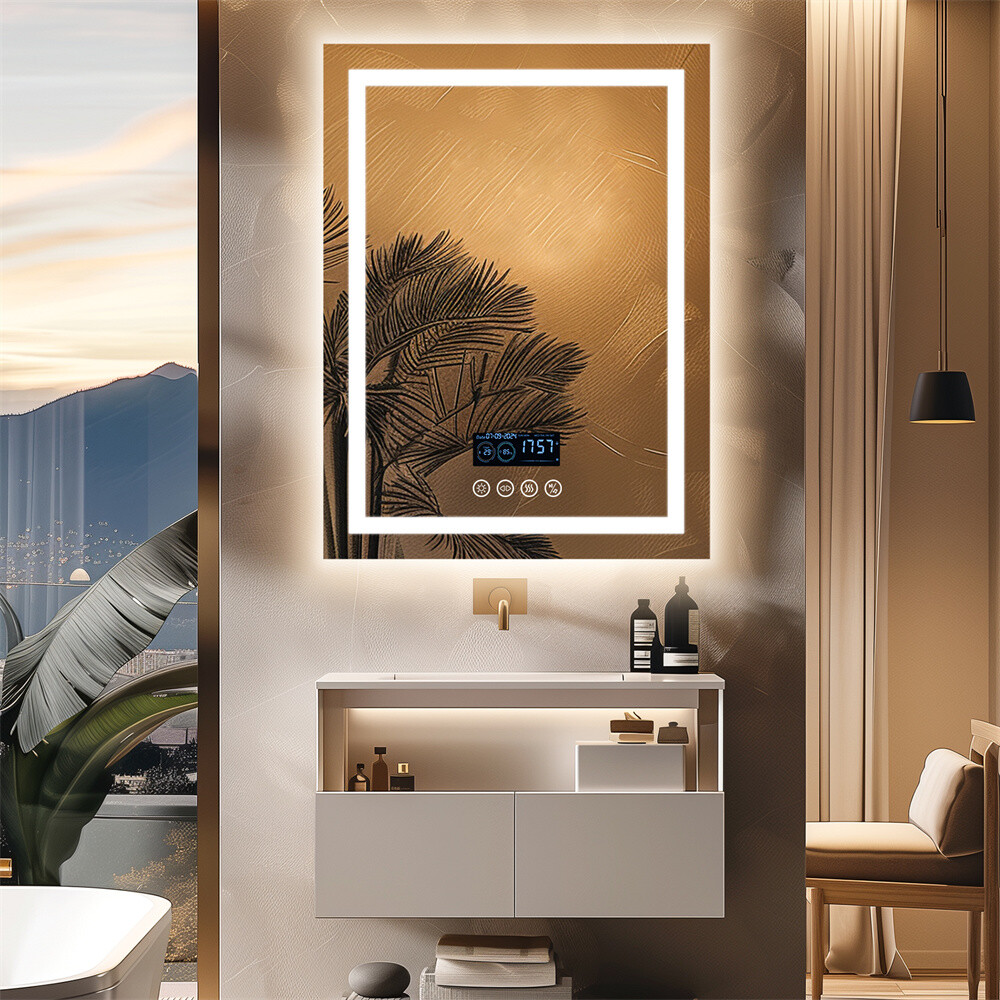 Anti-fog LED Lighted Bathroom Mirror with Bluetooth Speaker Front-lit Backlight