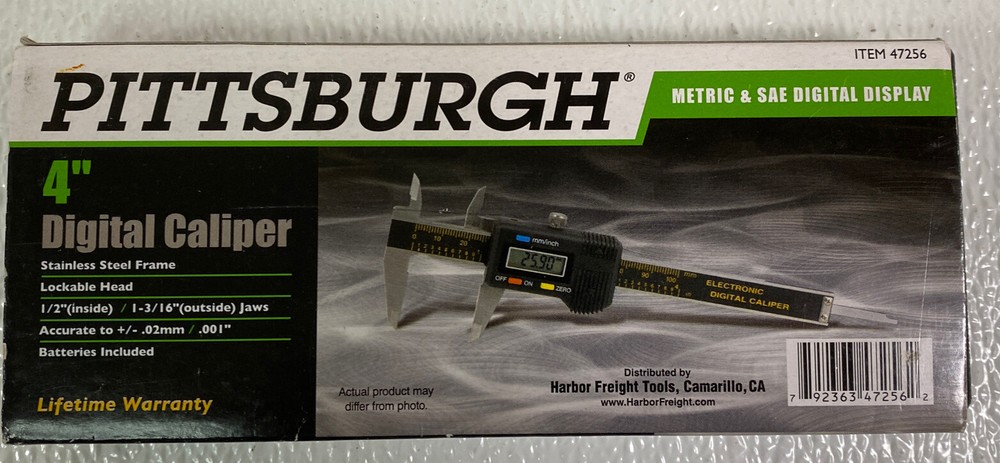 Pittsburgh 4" Digital Caliper Metric SAE Decimal Reads Digital Display Math Tool