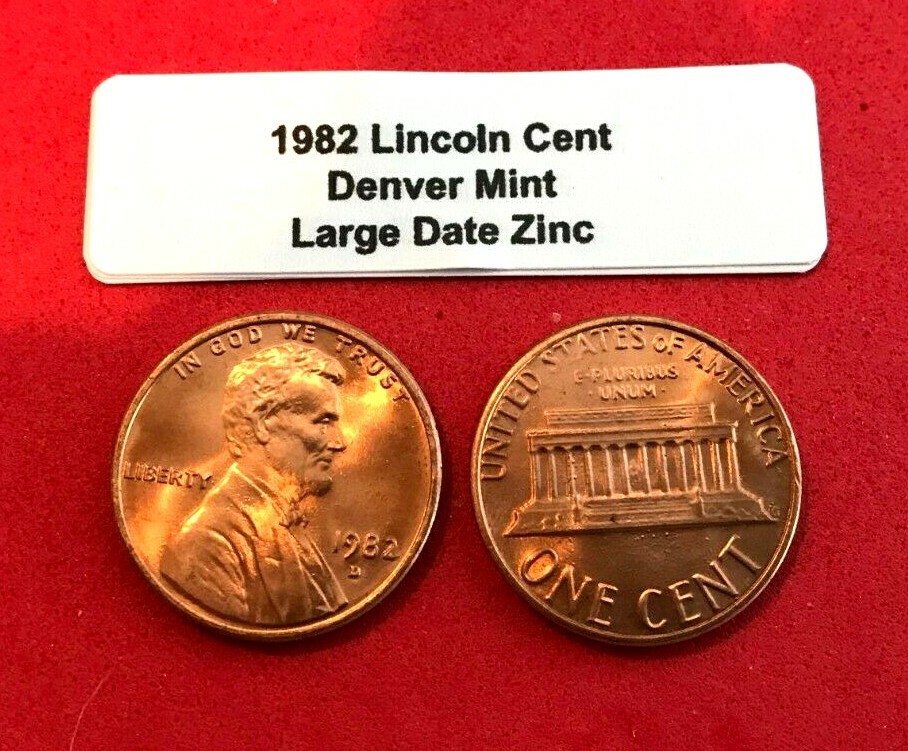 1982 D LINCOLN CENT  - LARGE  DATE ZINC-  HAND PICKED GEM RED UNCIRCULATED