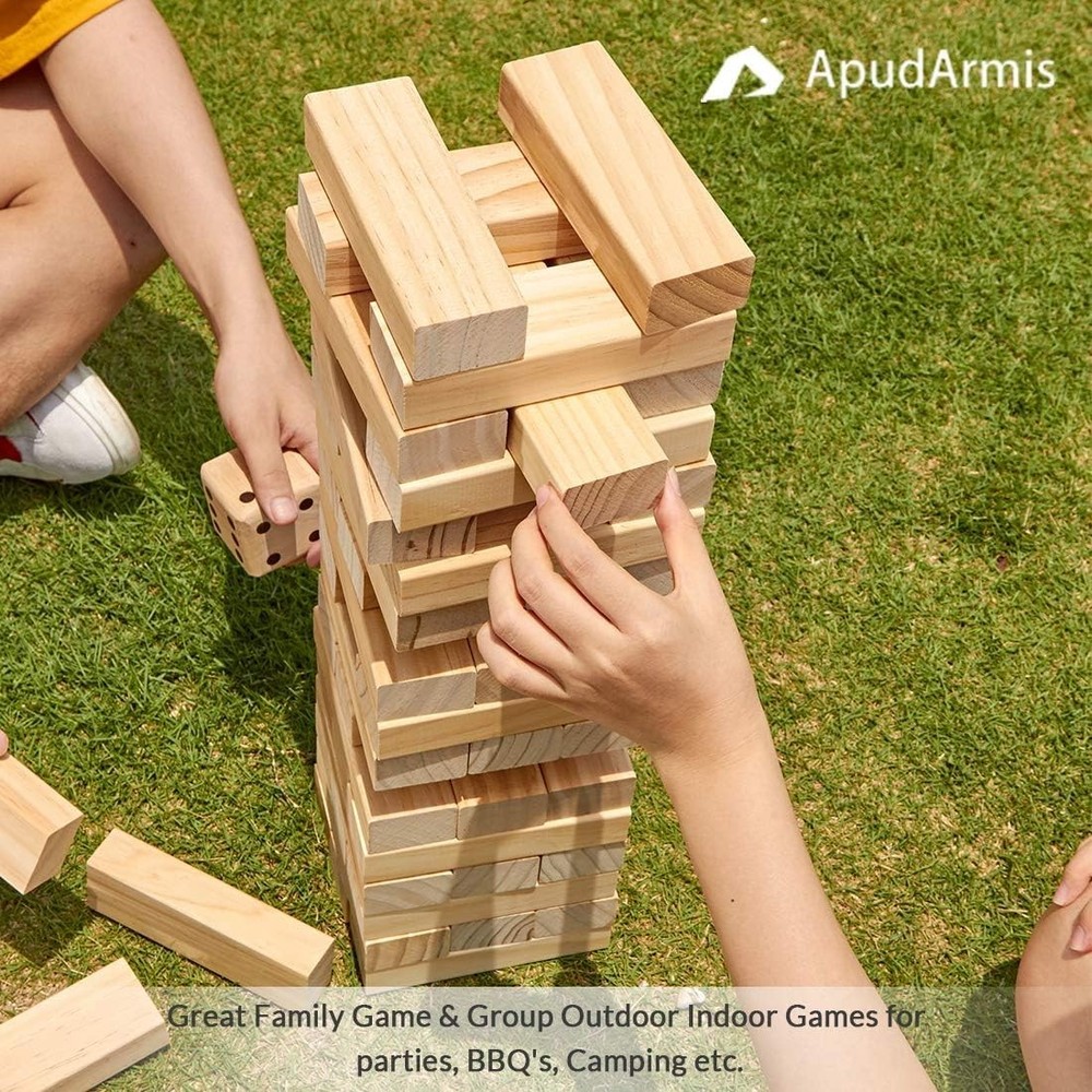 Giant Tumble Tower Stack from 2Ft to Over 4.2Ft, 54 PCS Pine Wooden Stacking ...