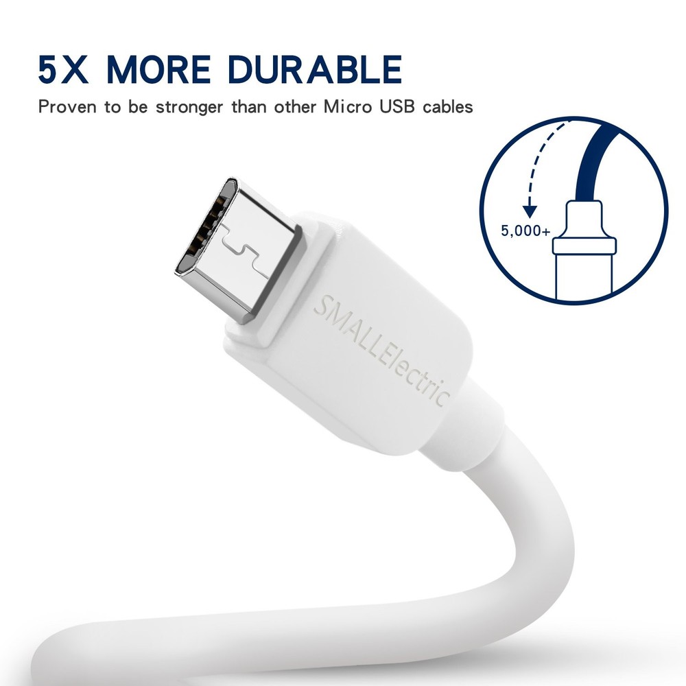 SMALLElectric Micro USB Cable (5-Pack, 6FT) Android Charger, 5PACK 6FT, White