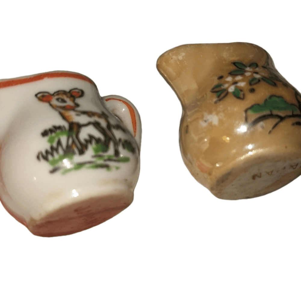 Vintage ceramic deer tree miniature jugs Japan