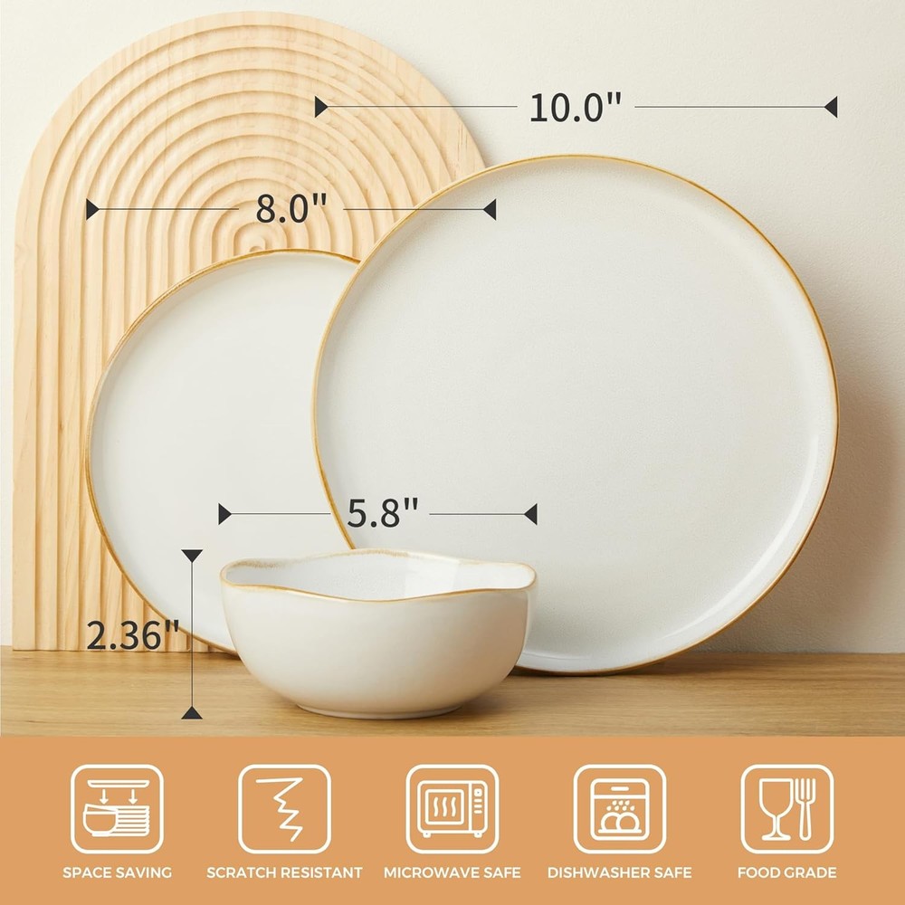 18 Piece White Reactive Glaze Dinnerware Set for 6, Irregular Coastal Shape Ston