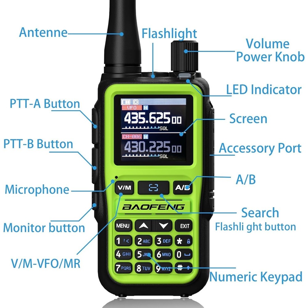 2x UV5R-Mini Ham Compact Radio Green Bluetooth App Program 999CH USB-C Charge
