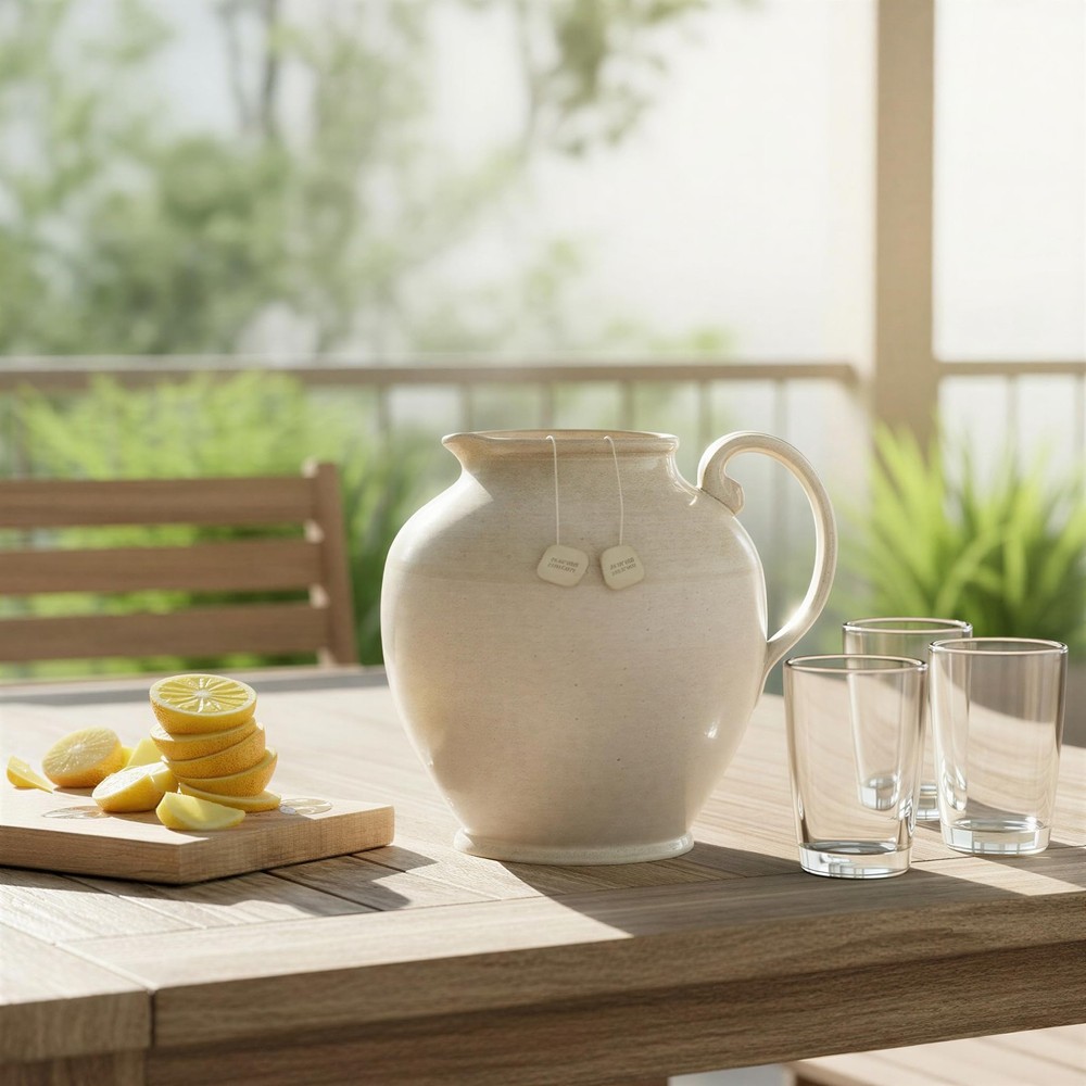 Stoneware Pitcher with Reactive Glaze, Cream