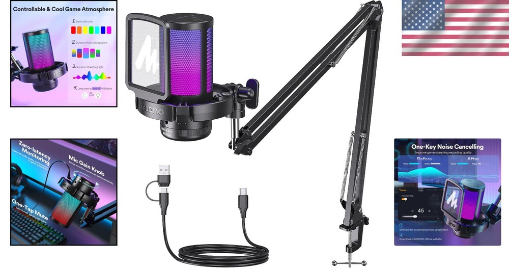Professional USB Microphone with Mute & Gain Control for Gaming & Podcasting