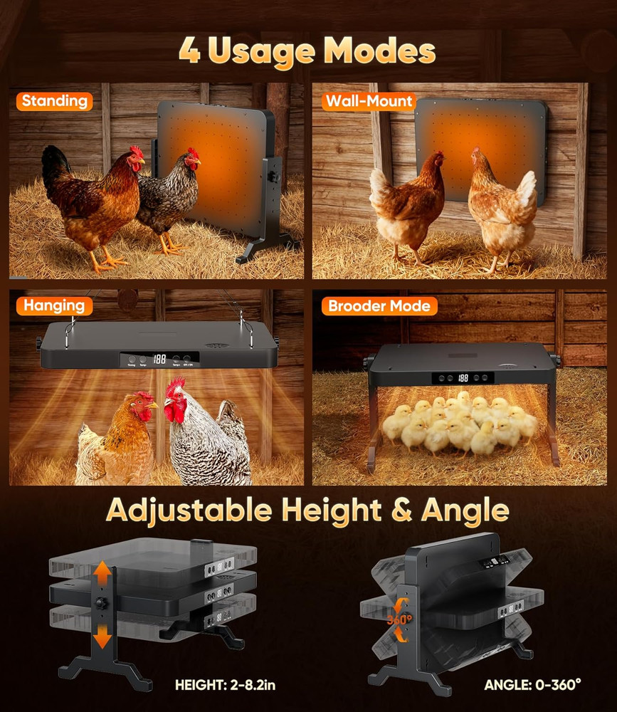 Smart Brooder Heating Plate, 2-In-1 Chicken Coop Heater & Chick Brooder, 200W Ra