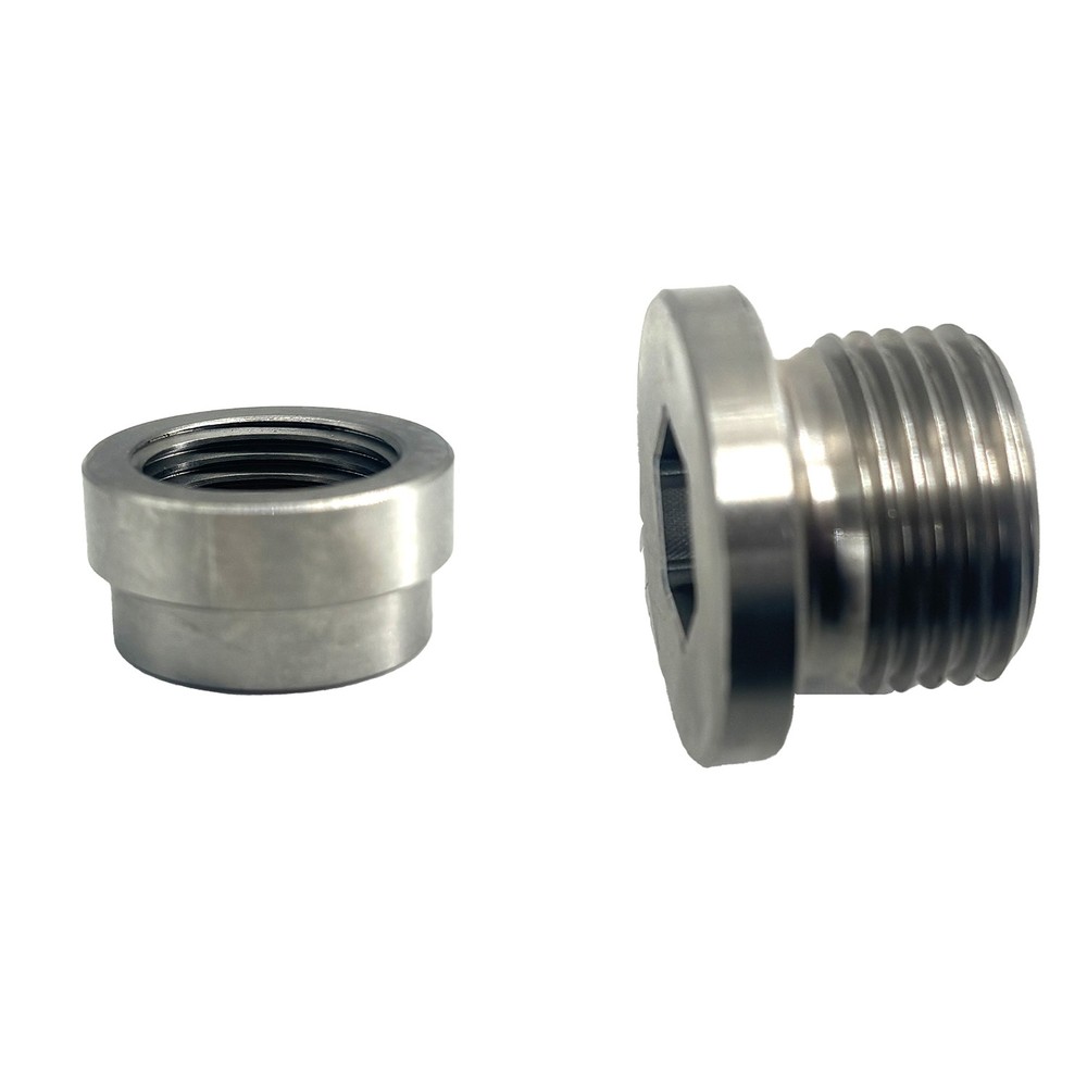 2 Pack Stainless O2 Sensor Weld-In Stepped Bung + Hex Plug Kit M18x1.5