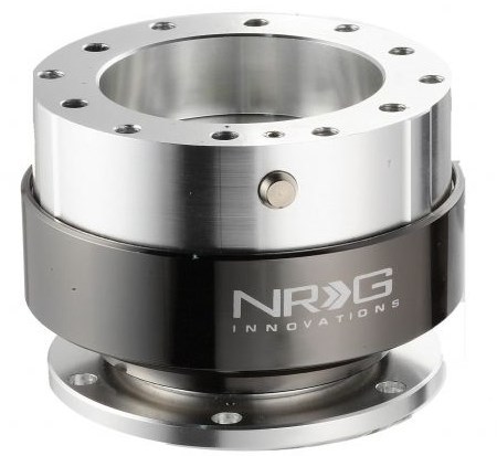 NRG BALL LOCK QUICK RELEASE STEERING WHEEL SILVER BODY & BLACK CHROME RING