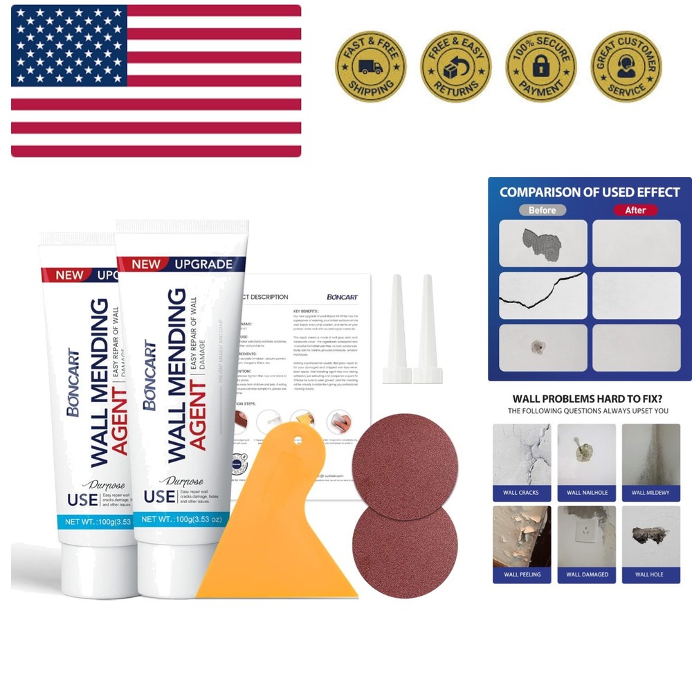 Professional Wall Mending Kit - 2 Pack Waterproof Spackle for All Wall Damage