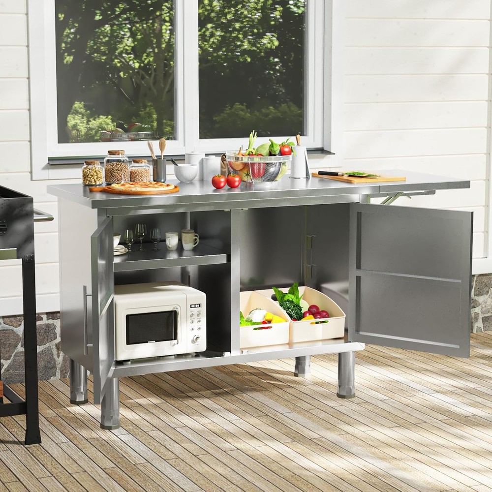 57"x19.7" Stainless Steel Work Table w/ Extend Panel & Adjustable Shelf