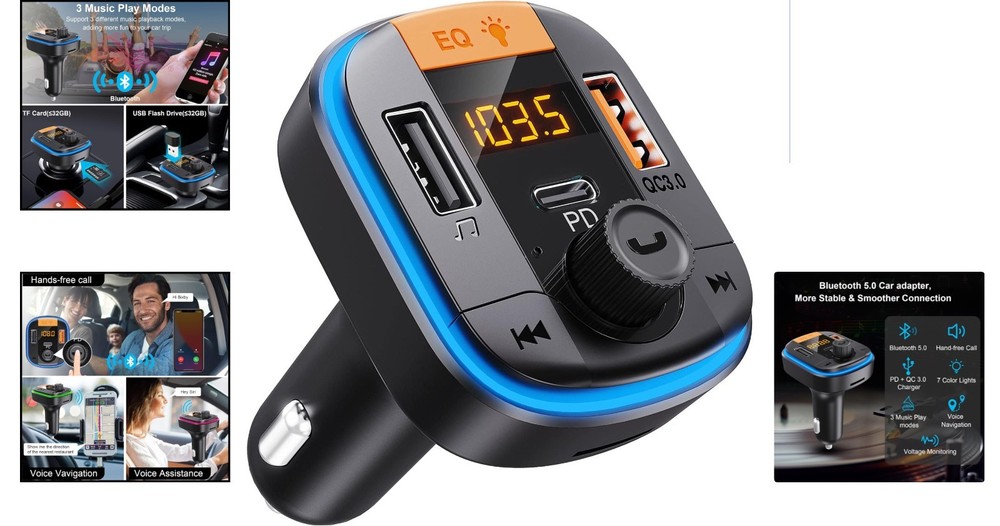 Compact Bluetooth FM Transmitter for Car - USB Charging & Music Playback Options