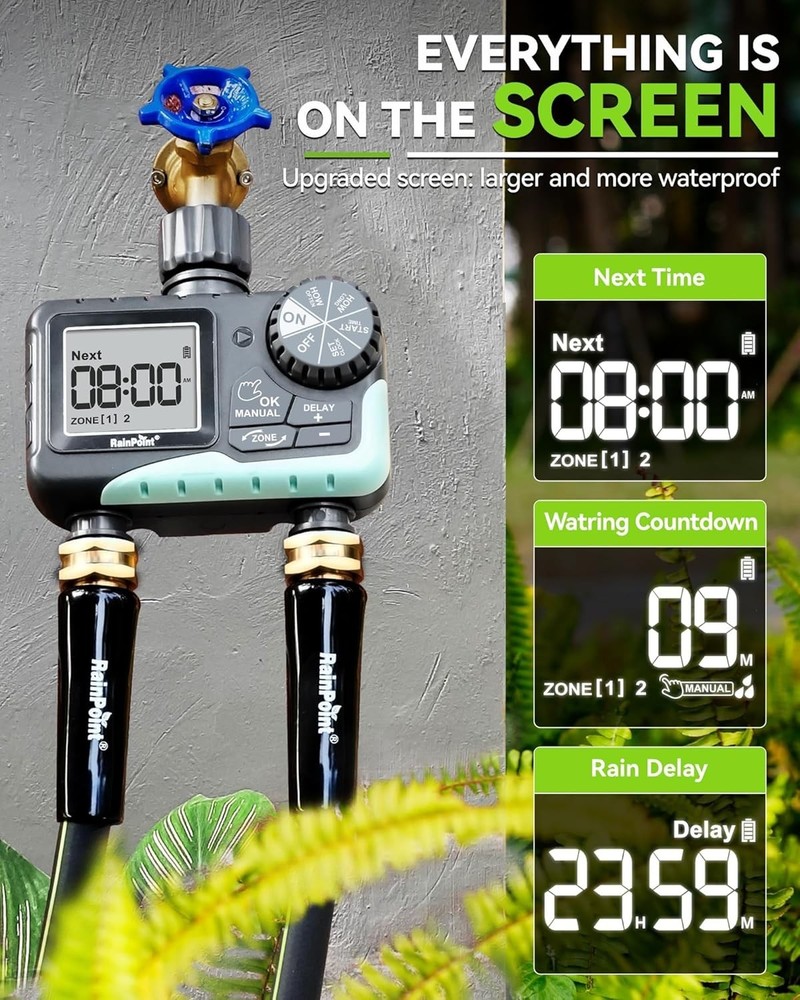 Efficient 2-Zone Water Timer with LED Display - Your Automatic Garden Assistant