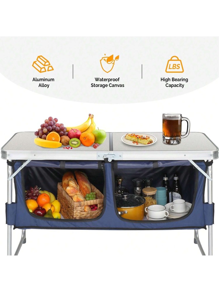 Hot Sale 4 Ft Adjustable Folding Camping Aluminum Table with Storage White